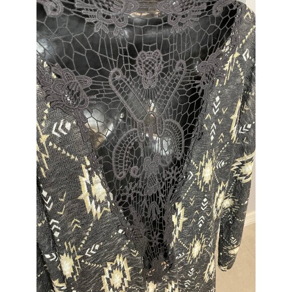 Xhilaration Womens Open-Front Cardigan M Black Aztec Print Lace-Back Long Sleeve - Picture 5 of 9